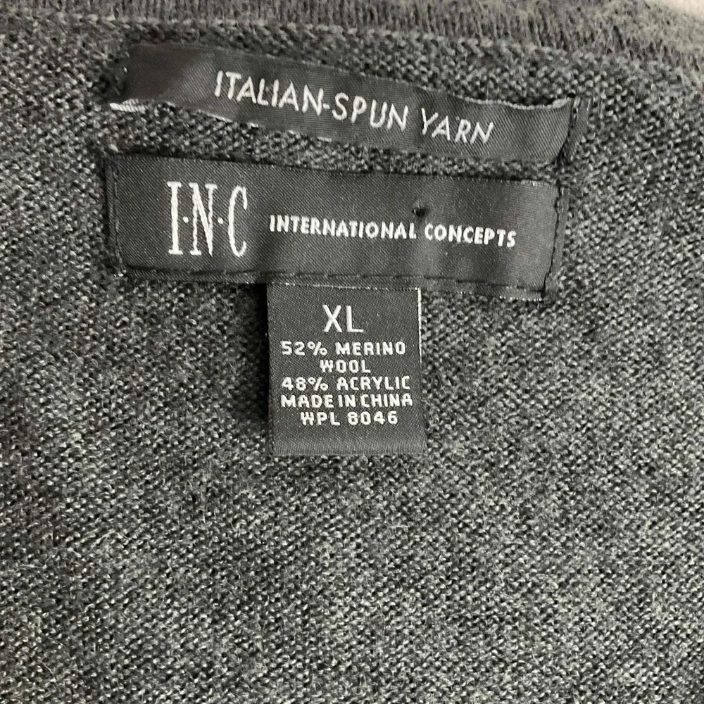 INC Grey Blue Argyle Merino Wool Crewneck Sweater Mens‎ Size XL